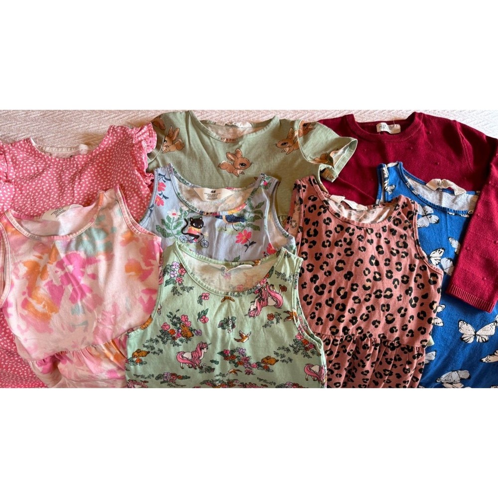 H&M Huge Lot of 8 Girl Dresses Blue Green Pink Red 110/116cm 5T 6